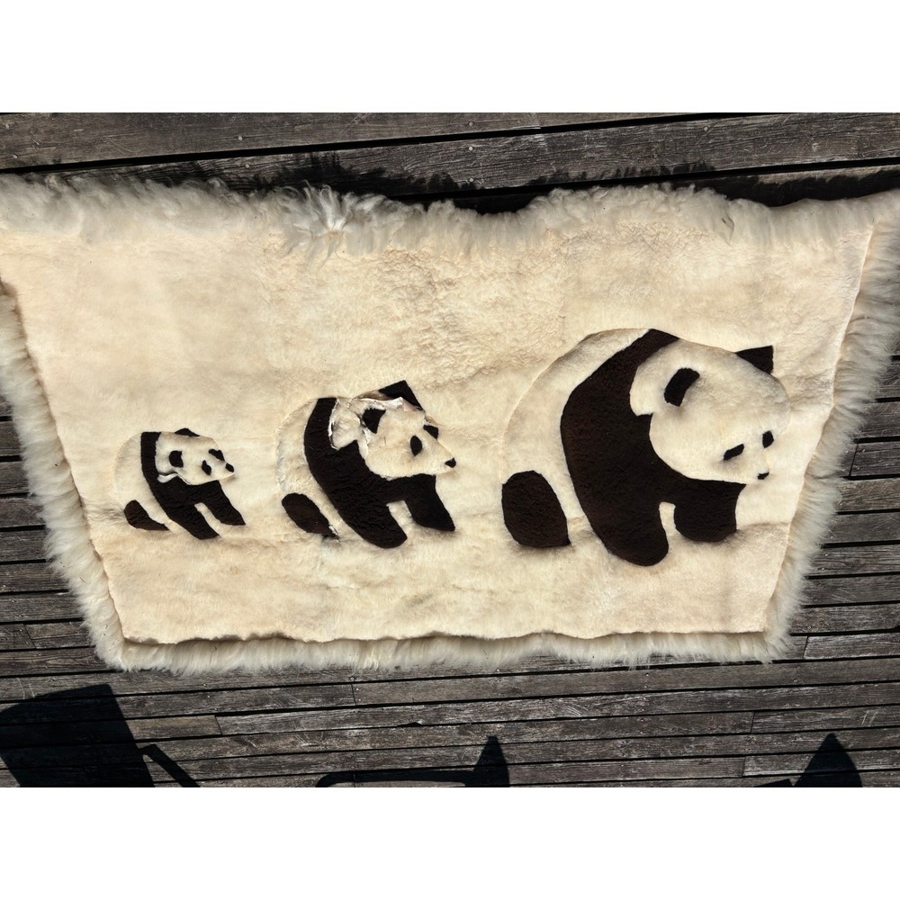 Unbranded panda fur hide rug cream black 100% llama made in Bolivia ***as is***